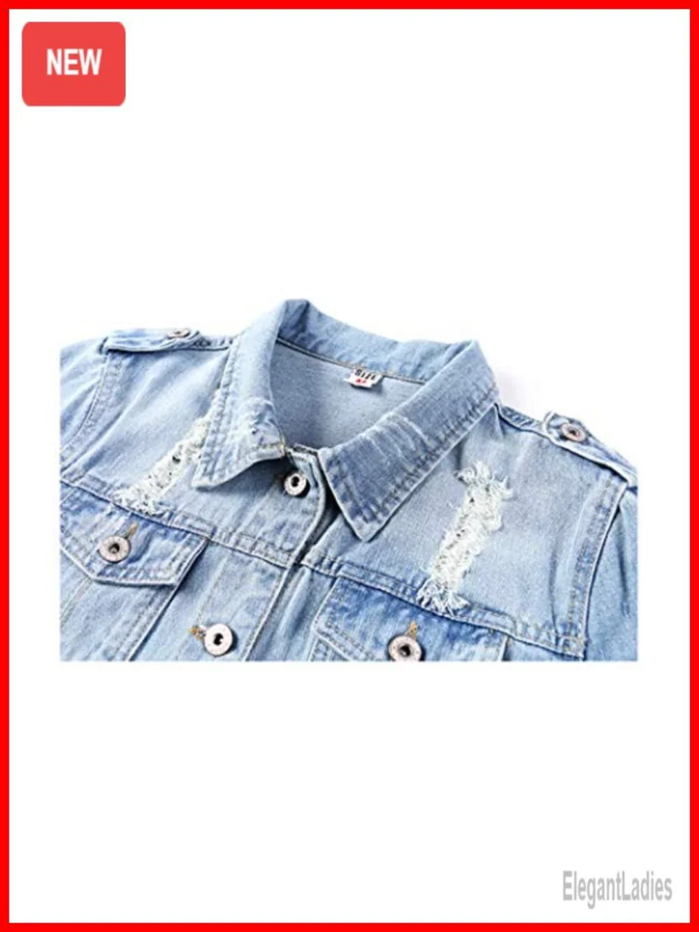 Women Retro Distressed Denim Jacket 3/4 Sleeve Button Front Cotton